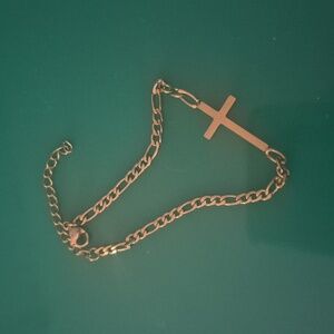 Edforce Stainless Steel Gold Cross Figaro Chain Link Bracelet